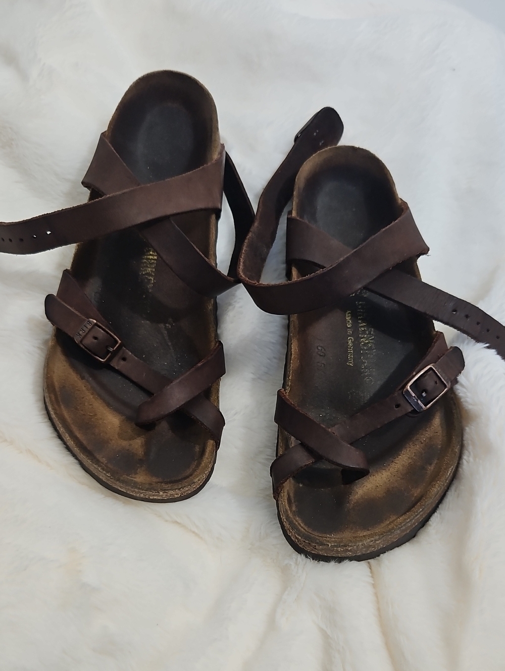 Birkenstock Brown Leather Ankle Strap Sandals Size 39 Distressed Patina